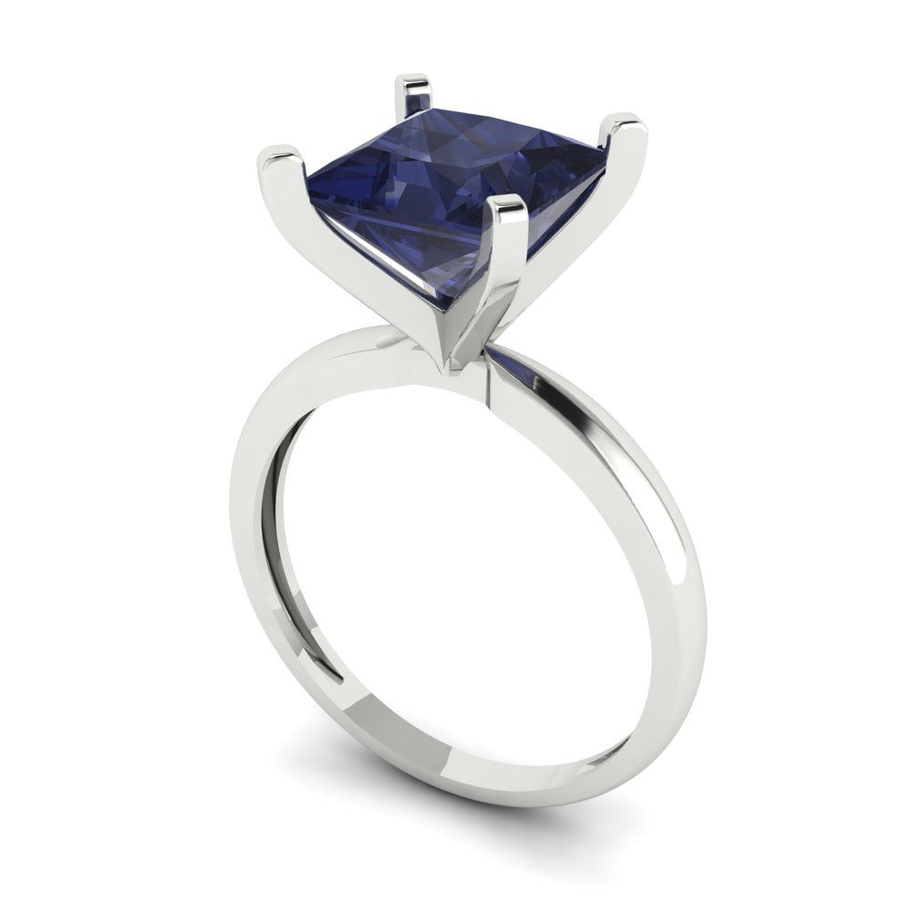 3 cttw Simulated Blue Sapphire Solitaire  Engagement Ring - Solid Gold (Princess Cut,8.0mm)