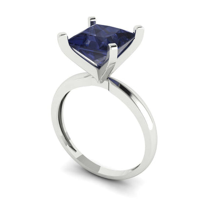 3 cttw Simulated Blue Sapphire Solitaire  Engagement Ring - Solid Gold (Princess Cut,8.0mm)