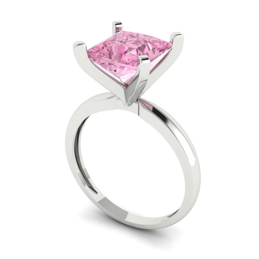 3 cttw Zirconia Simulated Pink Diamond Solitaire  Engagement Ring - Solid Gold (VVS1, Princess Cut,8.0mm)