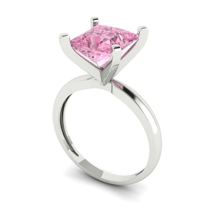 3 cttw Zirconia Simulated Pink Diamond Solitaire  Engagement Ring - Solid Gold (VVS1, Princess Cut,8.0mm)