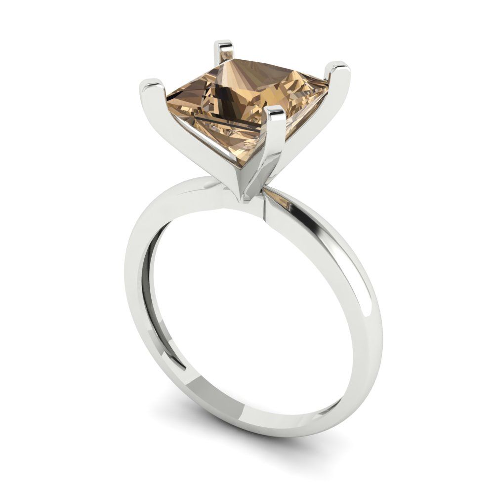 3 cttw Zirconia Simulated Champagne Diamond Solitaire  Engagement Ring - Solid Gold (VVS1, Princess Cut,8.0mm)