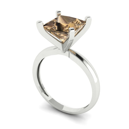 3 cttw Zirconia Simulated Champagne Diamond Solitaire  Engagement Ring - Solid Gold (VVS1, Princess Cut,8.0mm)