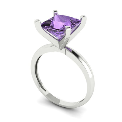 3 cttw Simulated Alexandrite Solitaire  Engagement Ring - Solid Gold (Princess Cut,8.0mm)