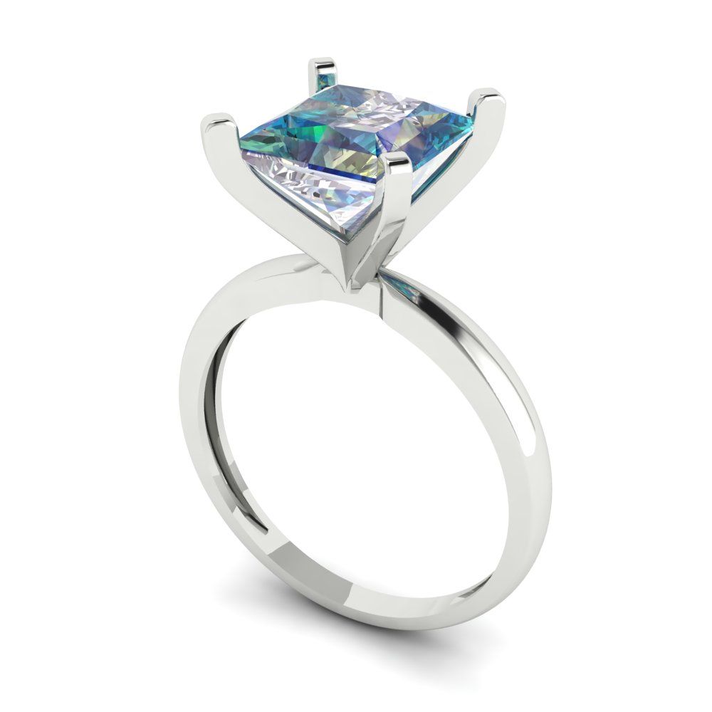 3 cttw Blue Moissanite Solitaire  Engagement Ring - Solid Gold (Princess Cut,8.0mm)