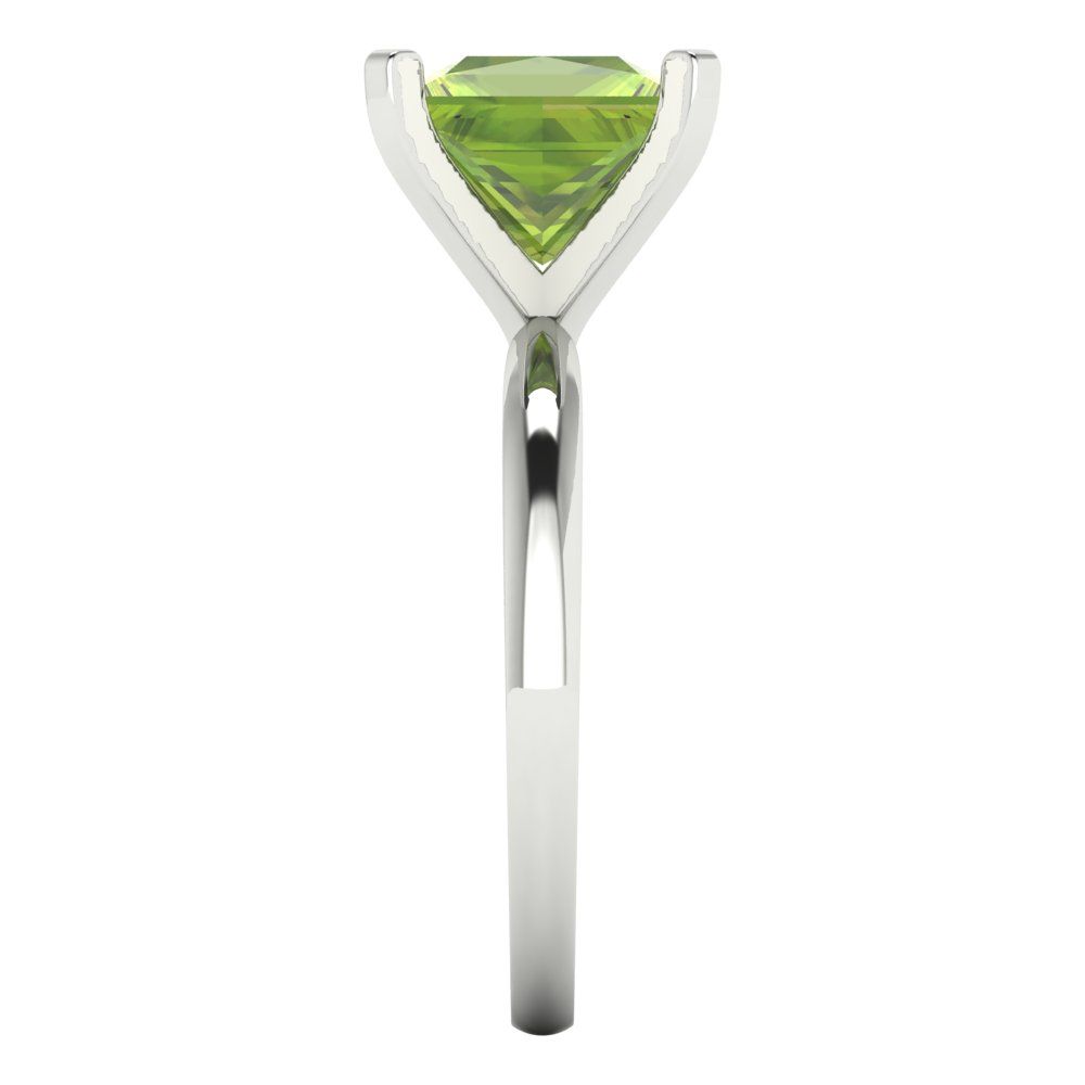 3 cttw Natural Peridot Solitaire  Engagement Ring - Solid White Gold (VVS1, Princess Cut,8.0mm)