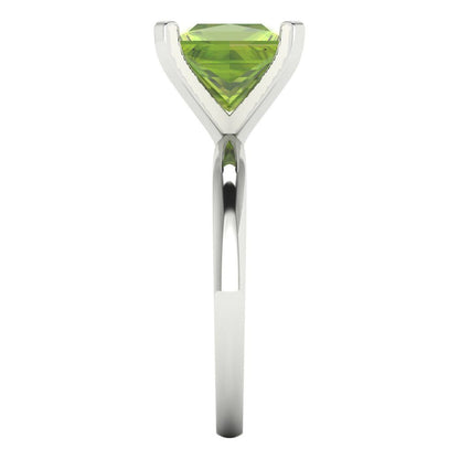 3 cttw Natural Peridot Solitaire  Engagement Ring - Solid White Gold (VVS1, Princess Cut,8.0mm)