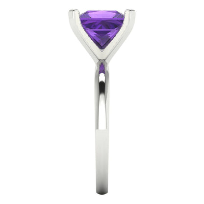 3 cttw Natural Amethyst Solitaire  Engagement Ring - Solid Gold (Princess Cut,8.0mm)