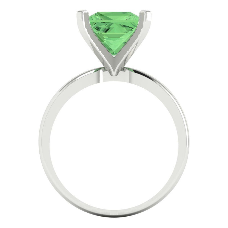 3 ct Brilliant Princess Cut Green Simulated Diamond Stone White Gold Solitaire Ring