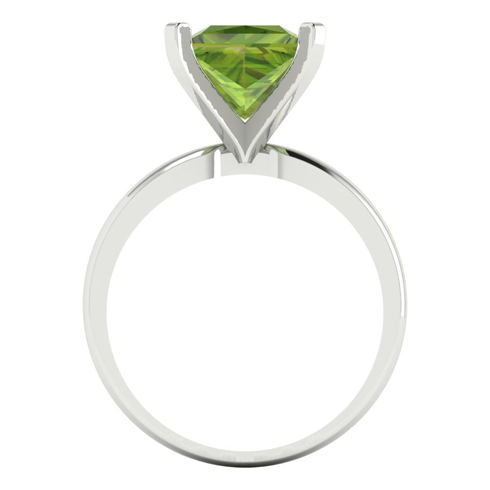 3 cttw Natural Peridot Solitaire  Engagement Ring - Solid White Gold (VVS1, Princess Cut,8.0mm)