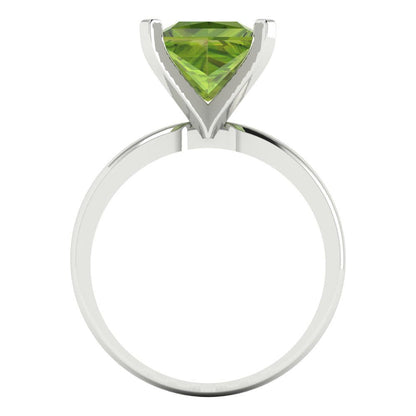 3 cttw Natural Peridot Solitaire  Engagement Ring - Solid White Gold (VVS1, Princess Cut,8.0mm)