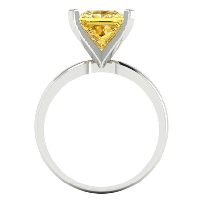 3 cttw Zirconia Simulated Yellow Diamond Solitaire  Engagement Ring - Solid Gold (VVS1, Princess Cut,8.0mm)