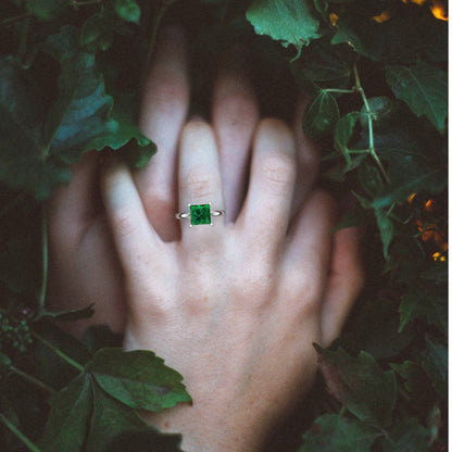 3 cttw Simulated Emerald Solitaire  Engagement Ring - Solid Gold (Princess Cut,8.0mm)