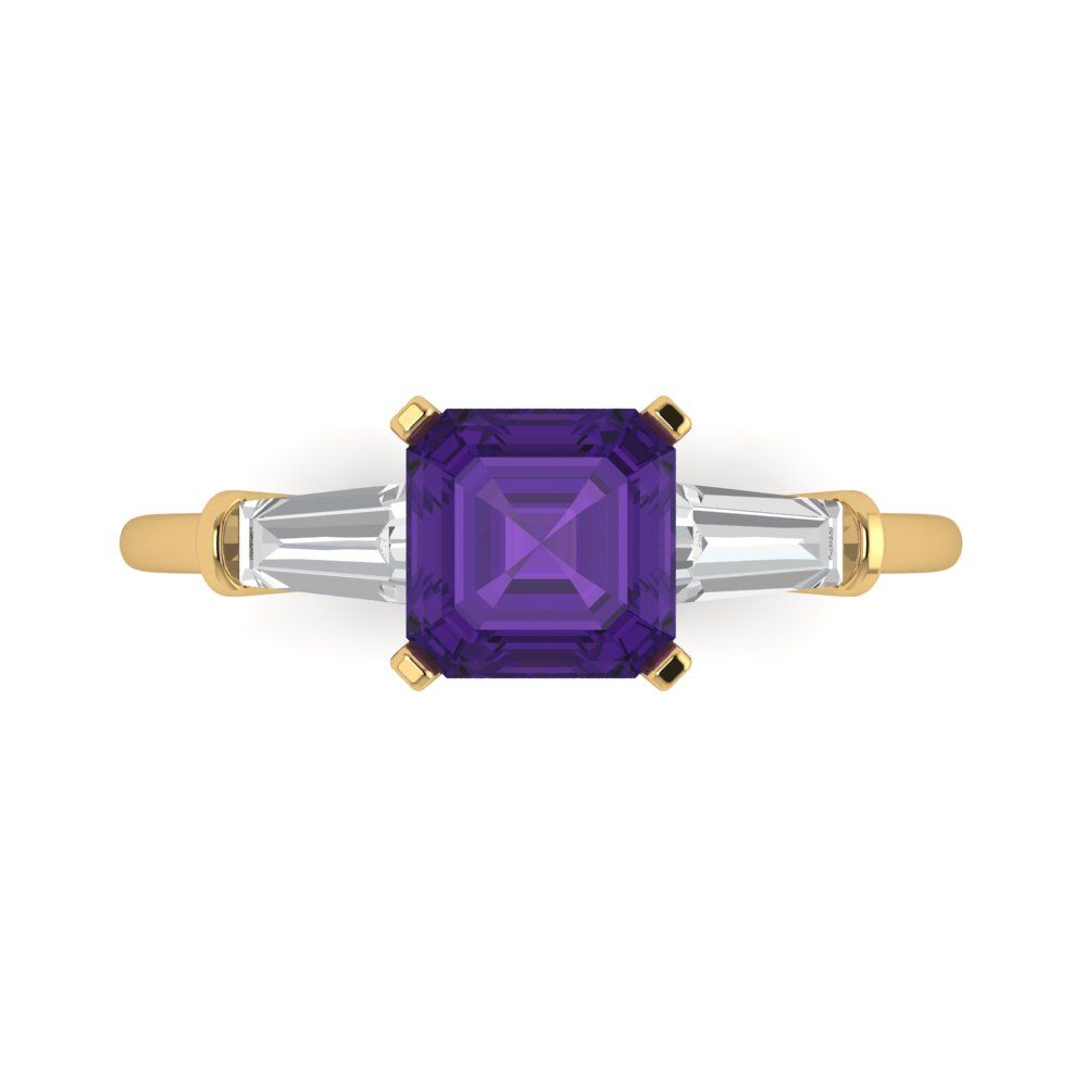 1.62 cttw Natural Amethyst Three-Stone Engagement Ring - Solid Gold (Square Emerald Cut,6.5X6.5mm)