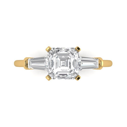 1.62 cttw Zirconia Simulated Diamond Three-Stone Engagement Ring - Solid Gold (VVS1, Square Emerald Cut,6.5X6.5mm)