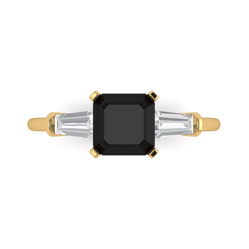 1.62 cttw Natural Onyx Three-Stone Engagement Ring - Solid Gold (Square Emerald Cut,6.5X6.5mm)