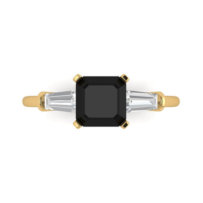1.62 cttw Natural Onyx Three-Stone Engagement Ring - Solid Gold (Square Emerald Cut,6.5X6.5mm)