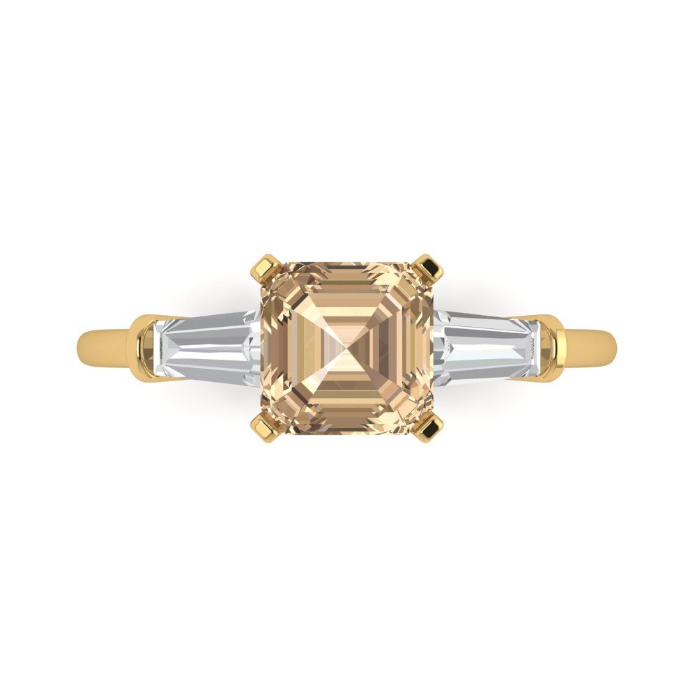 1.62 cttw Yellow Moissanite Three-Stone Engagement Ring - Solid Gold (Square Emerald Cut,6.5X6.5mm)
