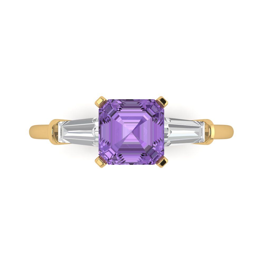 1.62 cttw Simulated Alexandrite Three-Stone Engagement Ring - Solid Gold (Square Emerald Cut,6.5X6.5mm)