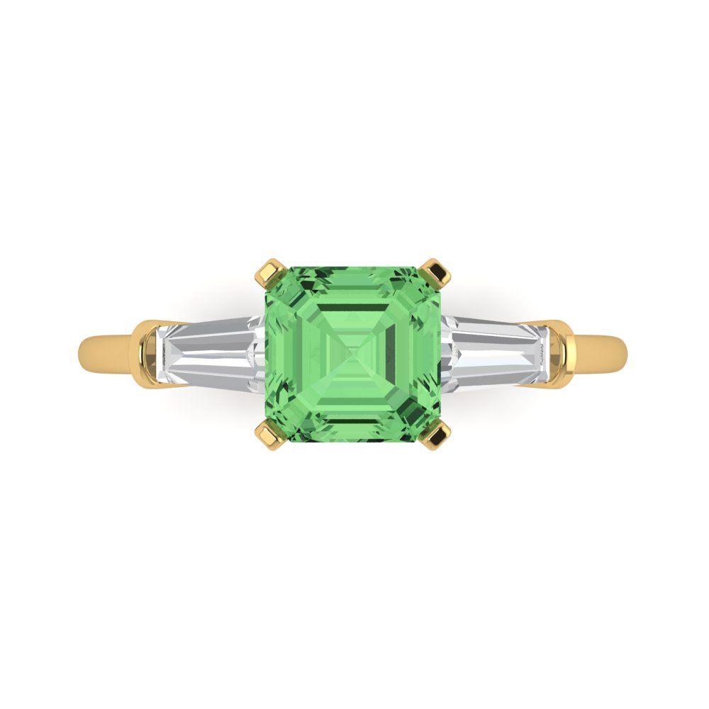 1.62 cttw Zirconia Simulated Green Diamond Three-Stone Engagement Ring - Solid Gold (VVS1, Square Emerald Cut,6.5X6.5mm)
