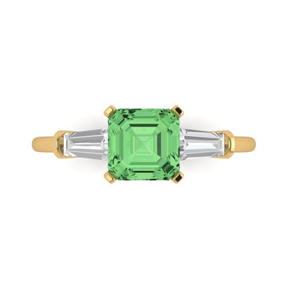 1.62 cttw Zirconia Simulated Green Diamond Three-Stone Engagement Ring - Solid Gold (VVS1, Square Emerald Cut,6.5X6.5mm)