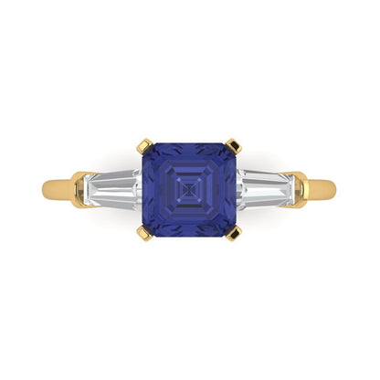 1.62 cttw Simulated Tanzanite Three-Stone Engagement Ring - Solid Gold (Square Emerald Cut,6.5X6.5mm)