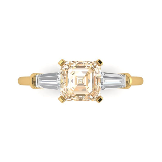 1.62 cttw Natural Morganite Three-Stone Engagement Ring - Solid Yellow Gold (VVS1, Square Emerald Cut,6.5X6.5mm)