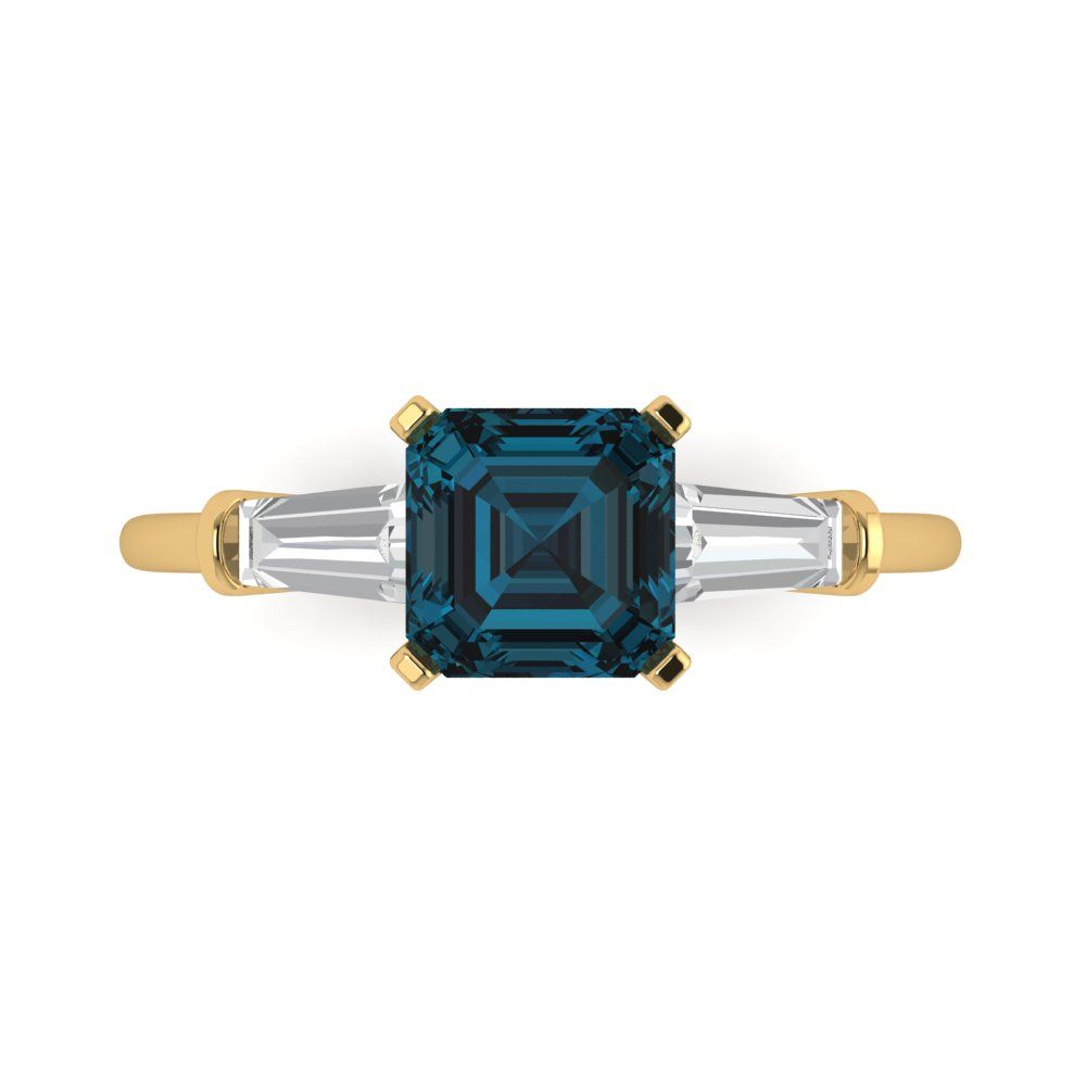1.62 cttw Natural London Blue Topaz Three-Stone Engagement Ring - Solid Gold (Square Emerald Cut,6.5X6.5mm)