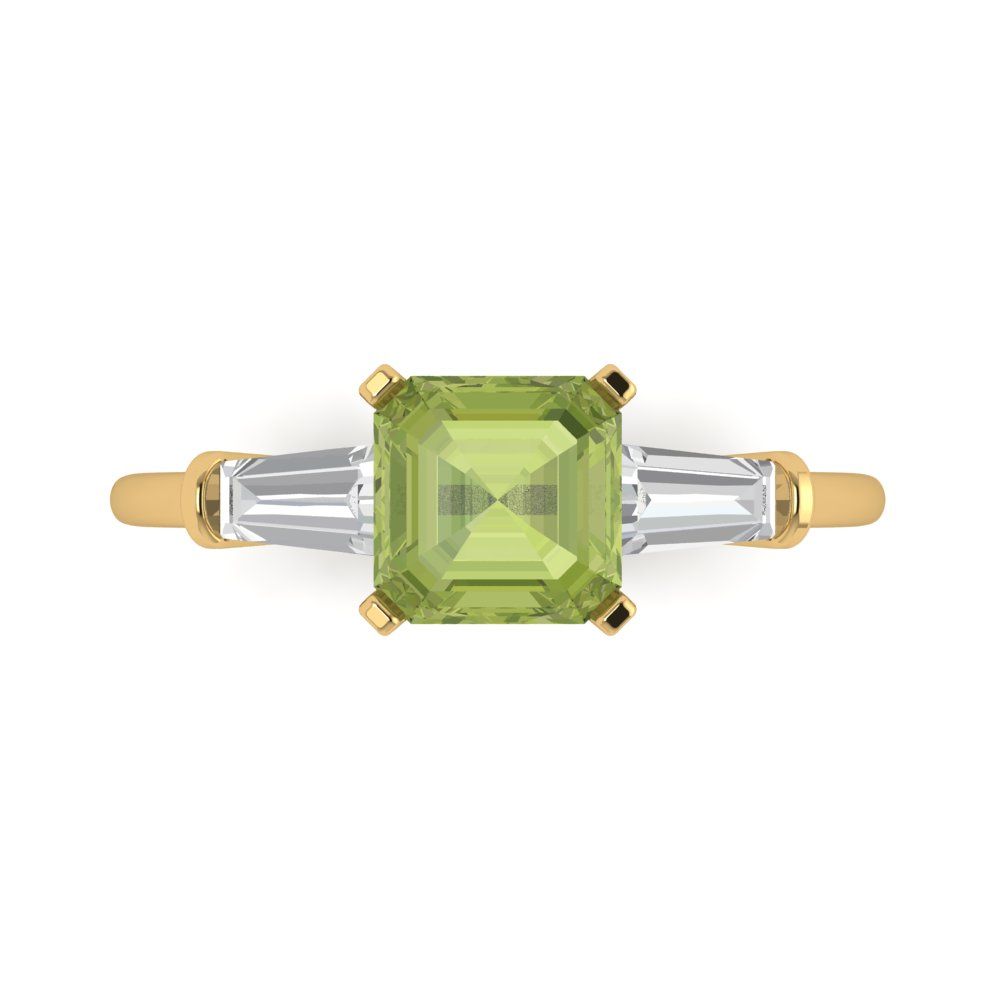 1.62 cttw Natural Peridot Three-Stone Engagement Ring - Solid Gold (Square Emerald Cut,6.5X6.5mm)