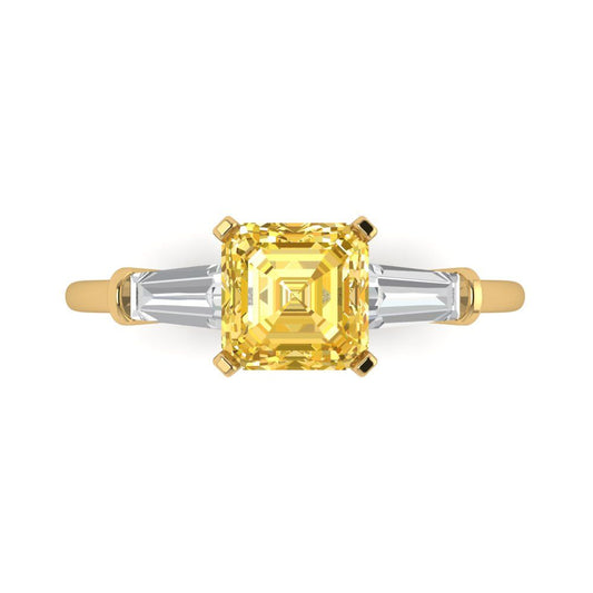 1.62 cttw Natural Citrine Three-Stone Engagement Ring - Solid Yellow Gold (VVS1, Square Emerald Cut,6.5X6.5mm)