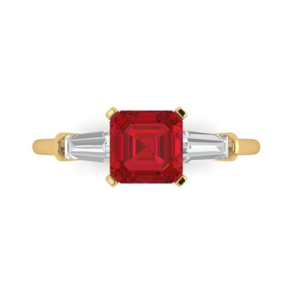 1.62 cttw Simulated Pink Tourmaline Three-Stone Engagement Ring - Solid Gold (Square Emerald Cut,6.5X6.5mm)