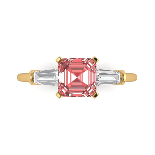 1.62 cttw Natural Garnet Three-Stone Engagement Ring - Solid Yellow Gold (VVS1, Square Emerald Cut,6.5X6.5mm)