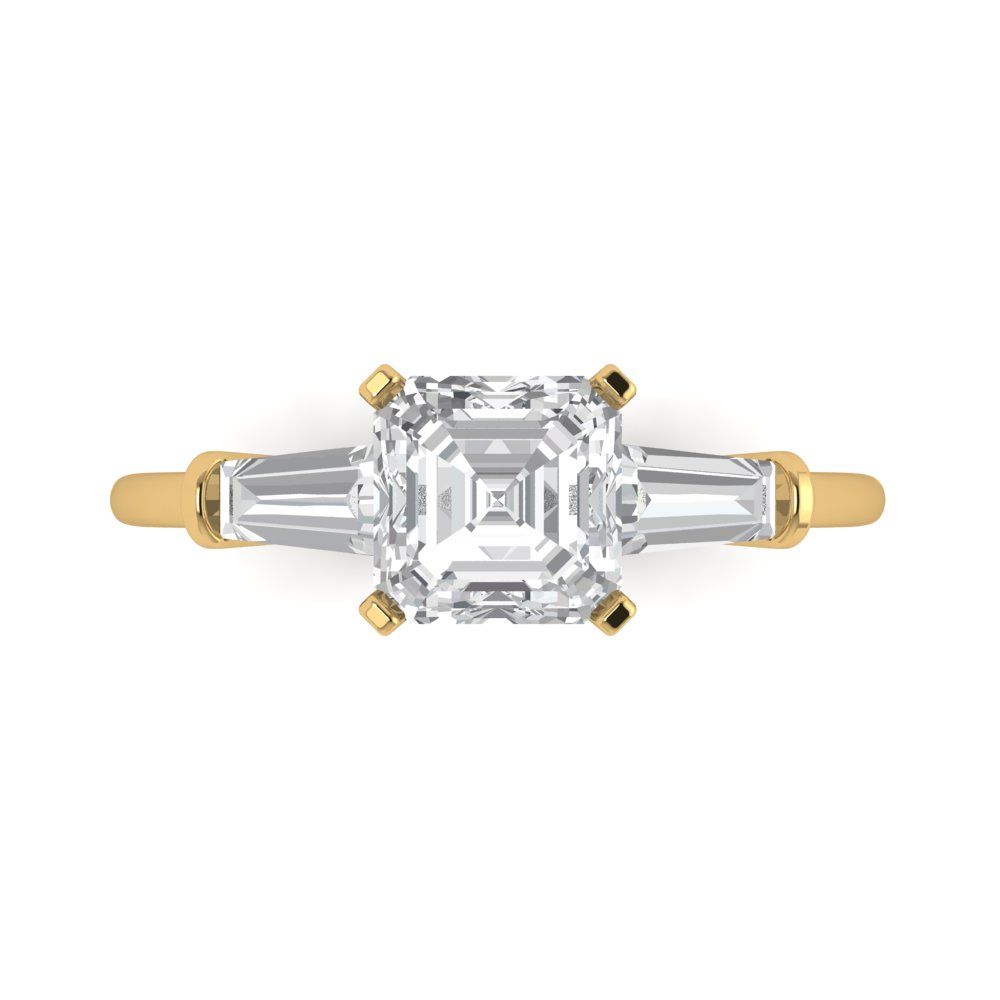 1.62 cttw White Sapphire Three-Stone Engagement Ring - Solid Gold (Square Emerald Cut,6.5X6.5mm)
