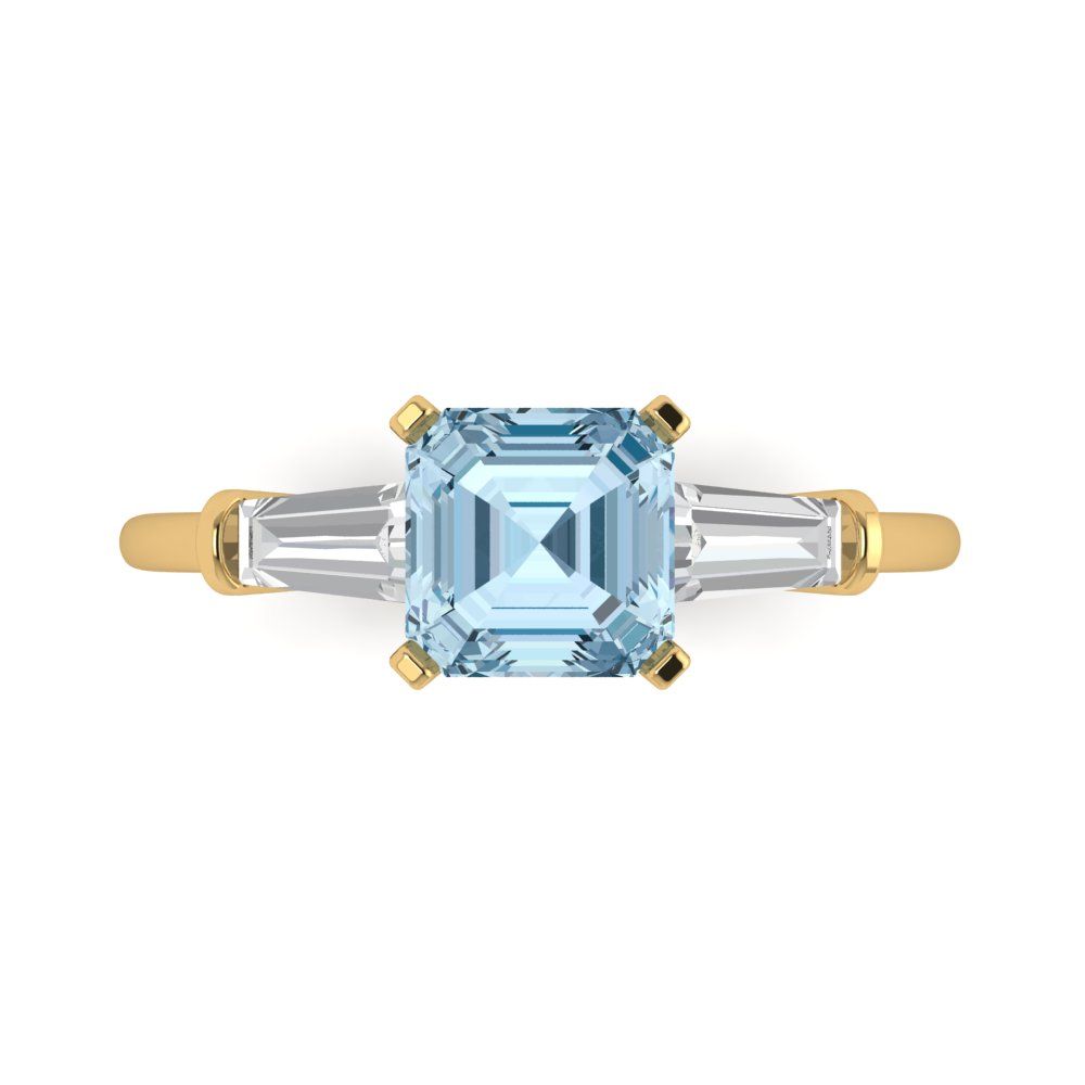 1.62 cttw Natural Aquamarine Three-Stone Engagement Ring - Solid Gold (Square Emerald Cut,6.5X6.5mm)