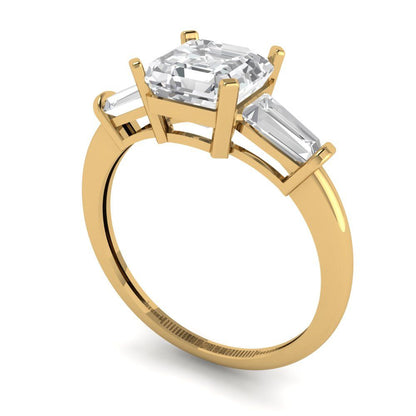 1.62 cttw Zirconia Simulated Diamond Three-Stone Engagement Ring - Solid Gold (VVS1, Square Emerald Cut,6.5X6.5mm)
