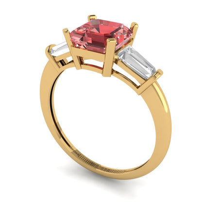 1.62 cttw Natural Garnet Three-Stone Engagement Ring - Solid Gold (Square Emerald Cut,6.5X6.5mm)