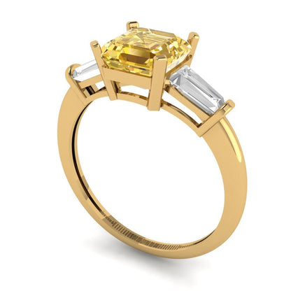 1.62 cttw Yellow Moissanite Three-Stone Engagement Ring - Solid Gold (Square Emerald Cut,6.5X6.5mm)
