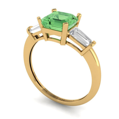1.62 cttw Zirconia Simulated Green Diamond Three-Stone Engagement Ring - Solid Gold (VVS1, Square Emerald Cut,6.5X6.5mm)