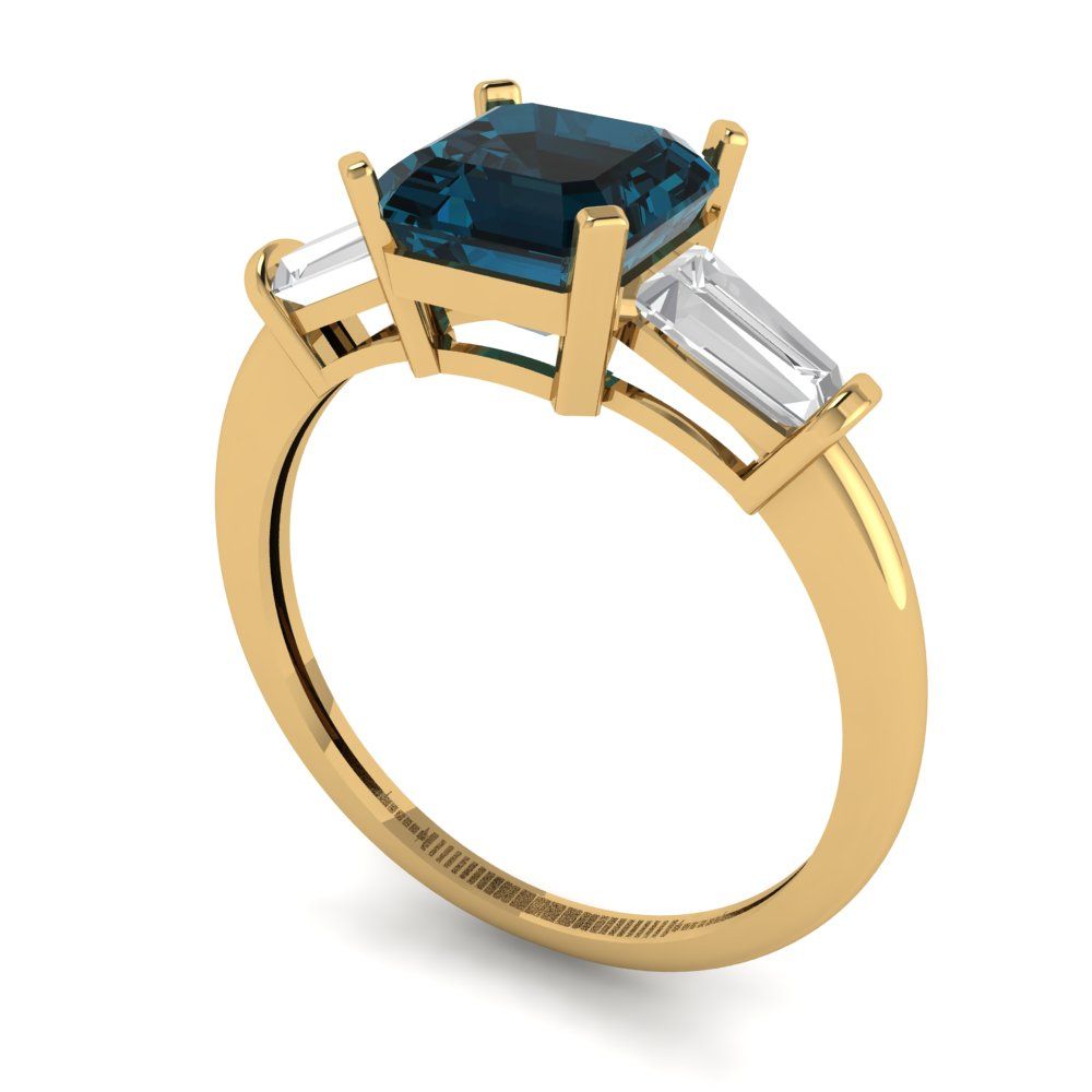 1.62 cttw Natural London Blue Topaz Three-Stone Engagement Ring - Solid Gold (Square Emerald Cut,6.5X6.5mm)