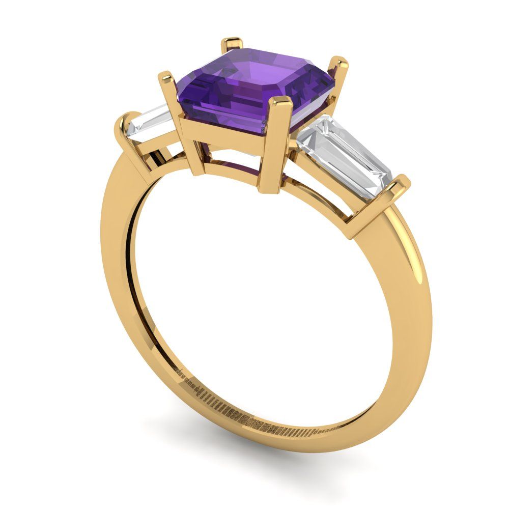 1.62 cttw Natural Amethyst Three-Stone Engagement Ring - Solid Gold (Square Emerald Cut,6.5X6.5mm)