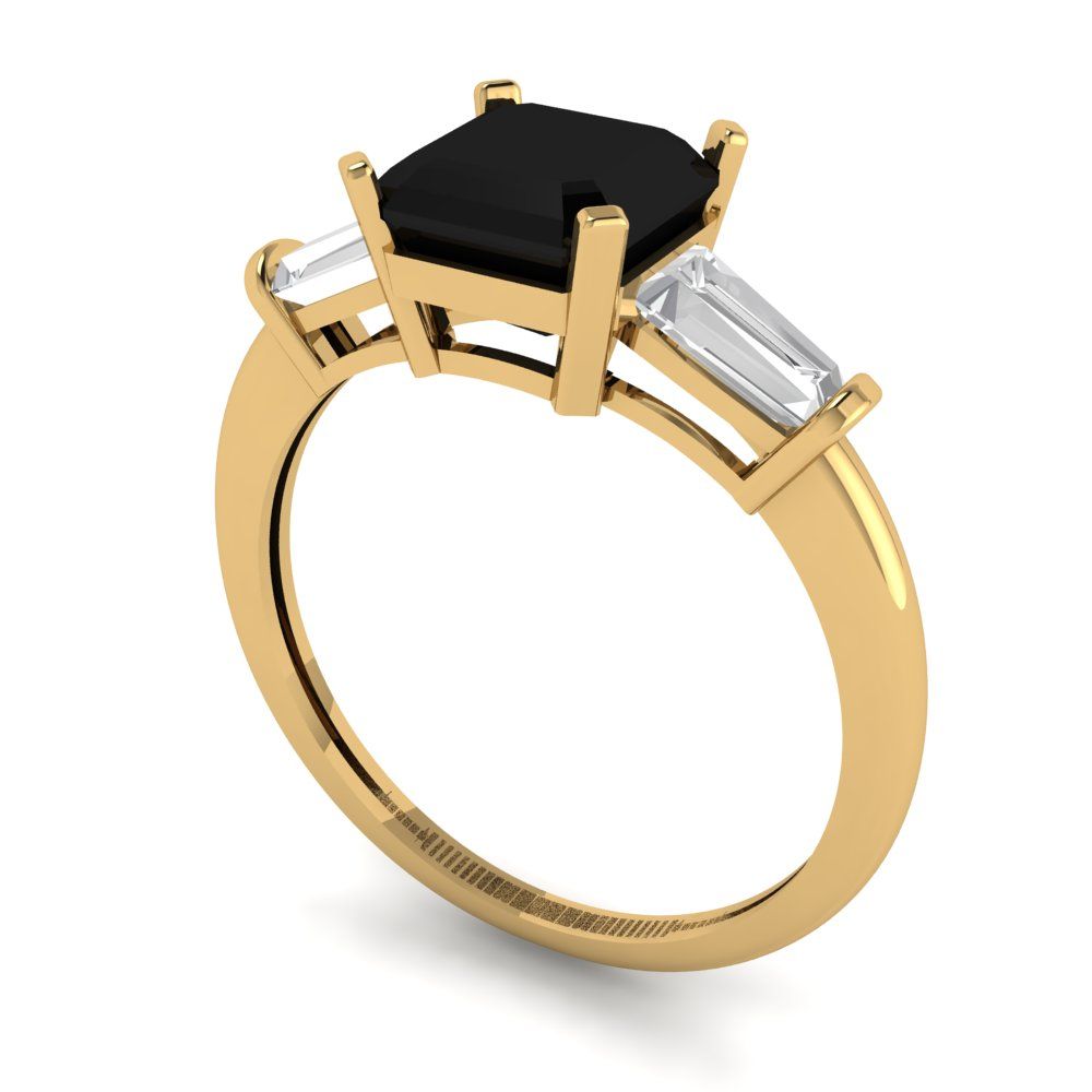 1.62 cttw Natural Onyx Three-Stone Engagement Ring - Solid Gold (Square Emerald Cut,6.5X6.5mm)