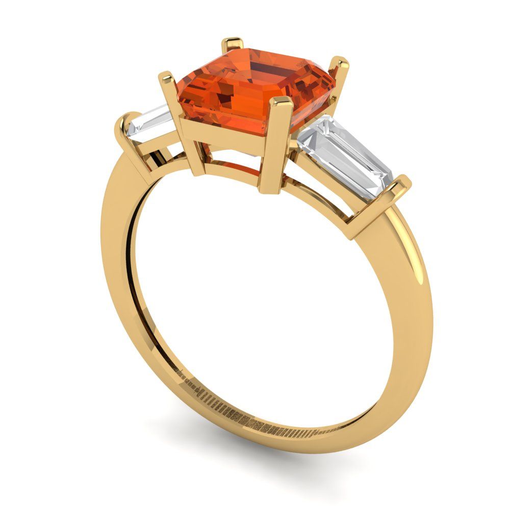 1.62 cttw Zirconia Simulated Red Diamond Three-Stone Engagement Ring - Solid Gold (VVS1, Square Emerald Cut,6.5X6.5mm)