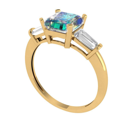 1.62 cttw Blue Moissanite Three-Stone Engagement Ring - Solid Gold (Square Emerald Cut,6.5X6.5mm)