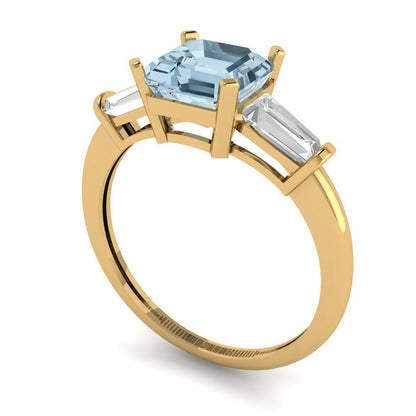 1.62 cttw Natural Sky Blue Topaz Three-Stone Engagement Ring - Solid Gold (Square Emerald Cut,6.5X6.5mm)