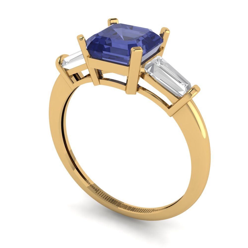 1.62 cttw Simulated Tanzanite Three-Stone Engagement Ring - Solid Gold (Square Emerald Cut,6.5X6.5mm)