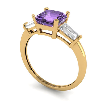 1.62 cttw Simulated Alexandrite Three-Stone Engagement Ring - Solid Gold (Square Emerald Cut,6.5X6.5mm)