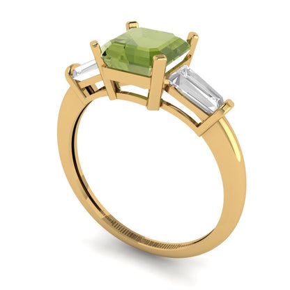 1.62 cttw Natural Peridot Three-Stone Engagement Ring - Solid Gold (Square Emerald Cut,6.5X6.5mm)
