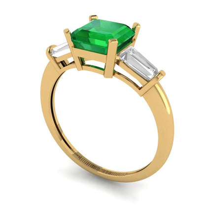 1.62 cttw Simulated Emerald Three-Stone Engagement Ring - Solid Gold (Square Emerald Cut,6.5X6.5mm)