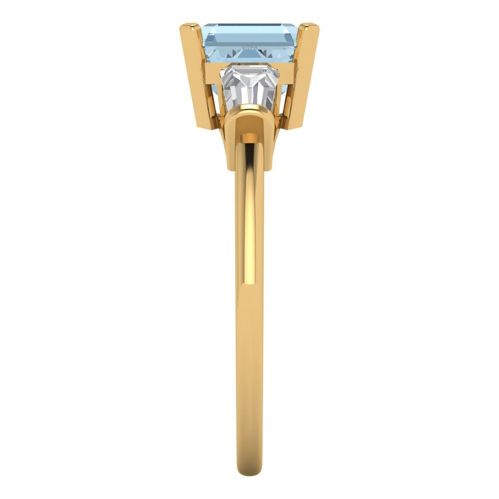 1.62 cttw Zirconia Simulated Blue Diamond Three-Stone Engagement Ring - Solid Gold (VVS1, Square Emerald Cut,6.5X6.5mm)