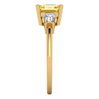 1.62 cttw Zirconia Simulated Yellow Diamond Three-Stone Engagement Ring - Solid Gold (VVS1, Square Emerald Cut,6.5X6.5mm)