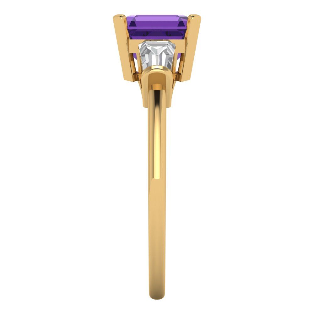 1.62 cttw Natural Amethyst Three-Stone Engagement Ring - Solid Gold (Square Emerald Cut,6.5X6.5mm)